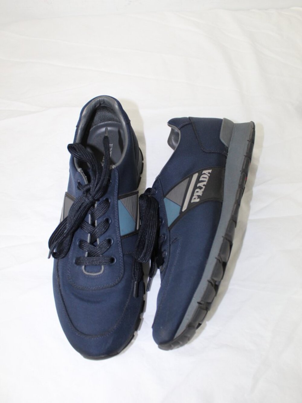 Prada Blue Sneakers Nylon Prax Matchrace Lace Up Low Top Lace Up Mens 10.5